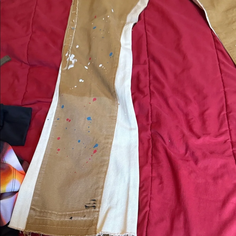 MNML Artistic Tan Pants with Paint Splatter - Picture 2 of 9